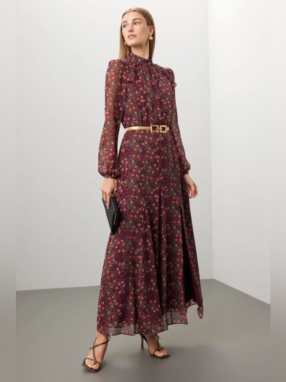 *Flaw RTR Saloni Alina Wine Jacqui-B Dress (0382)